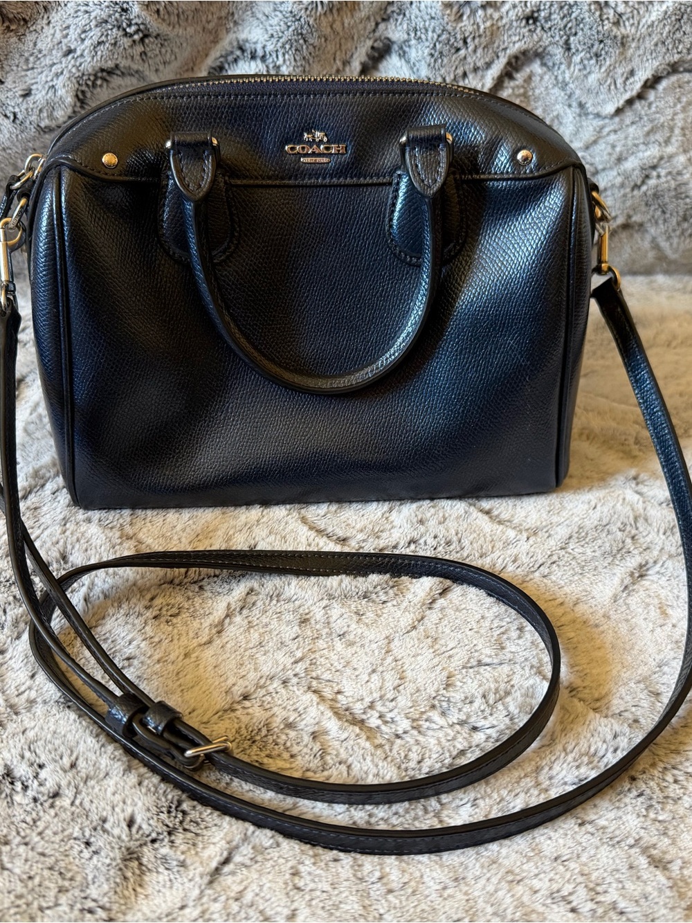 Coach Mini Bennet Navy Metallic Leather Crossbody Bag with Removable Strap - Picture 3 of 10